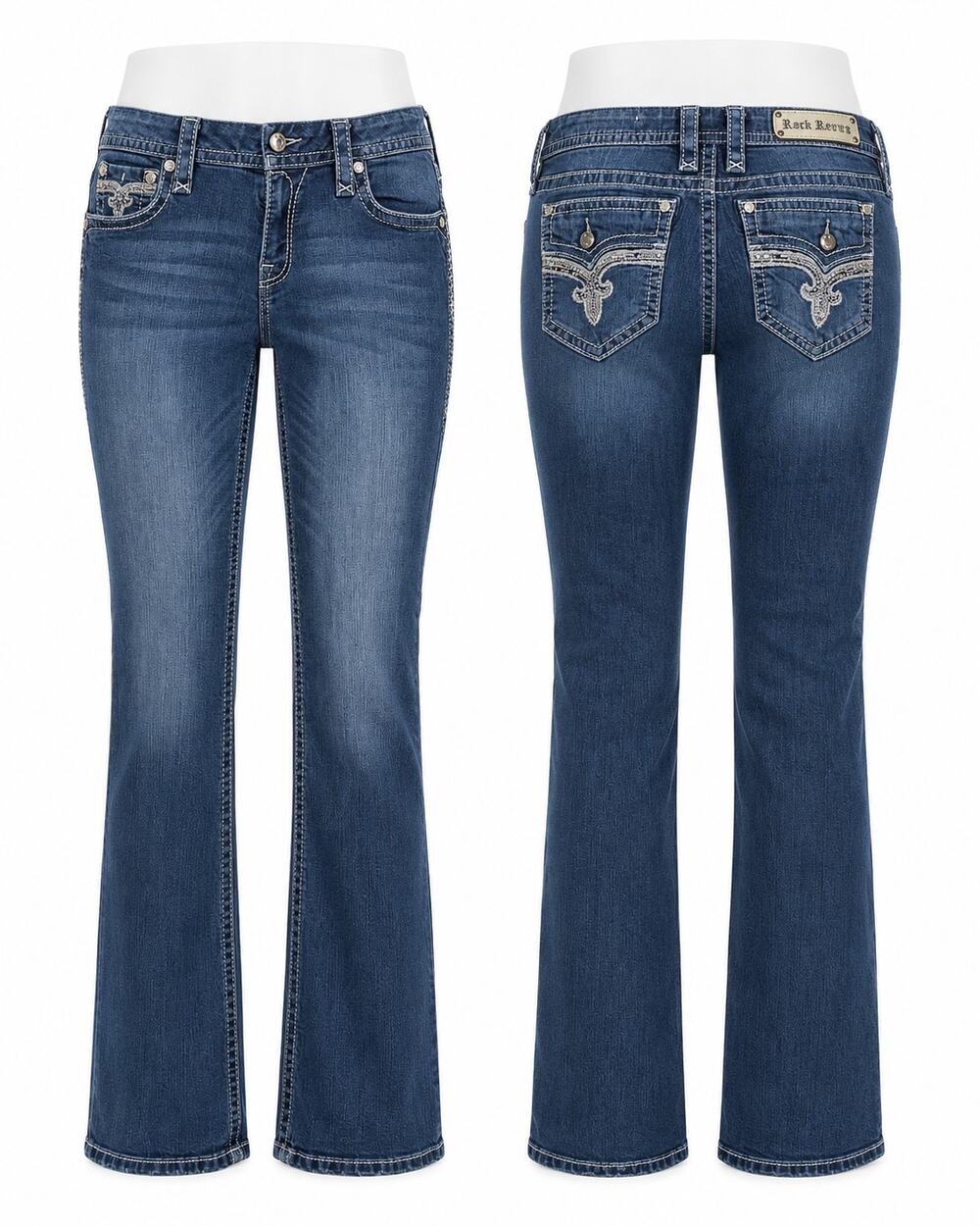 Rock Revival Betty Cowgirl Western Bootcut Flap Pocket Embellished Jeans 36x32
